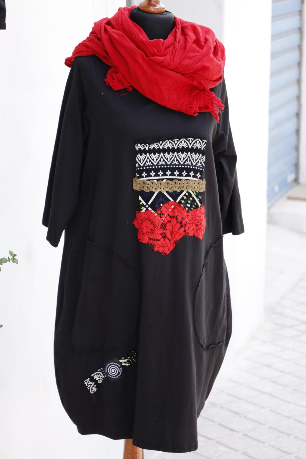 Czarna Sukienka przed Kolana z Bawełny