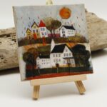 Malowany Kafelek Różowe Słońce