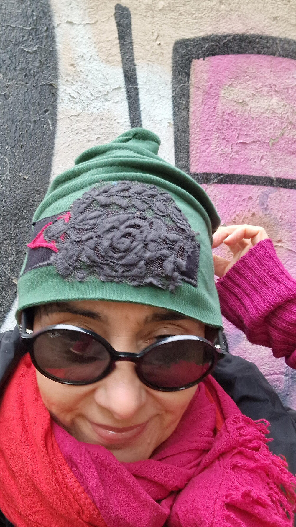 czapka_zielona_szary_kwiat_1 Czapka Zielona Luisa - obrazek 2