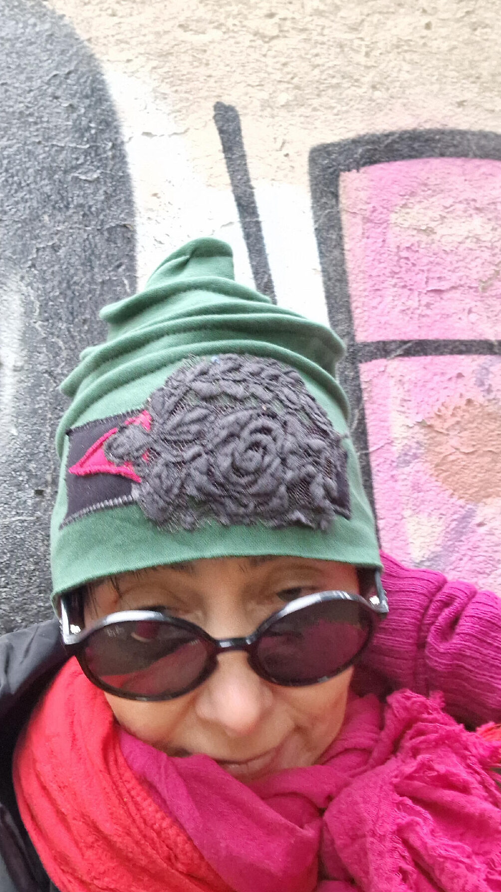 czapka_zielona_szary_kwiat_11 Czapka Zielona Luisa - obrazek 12