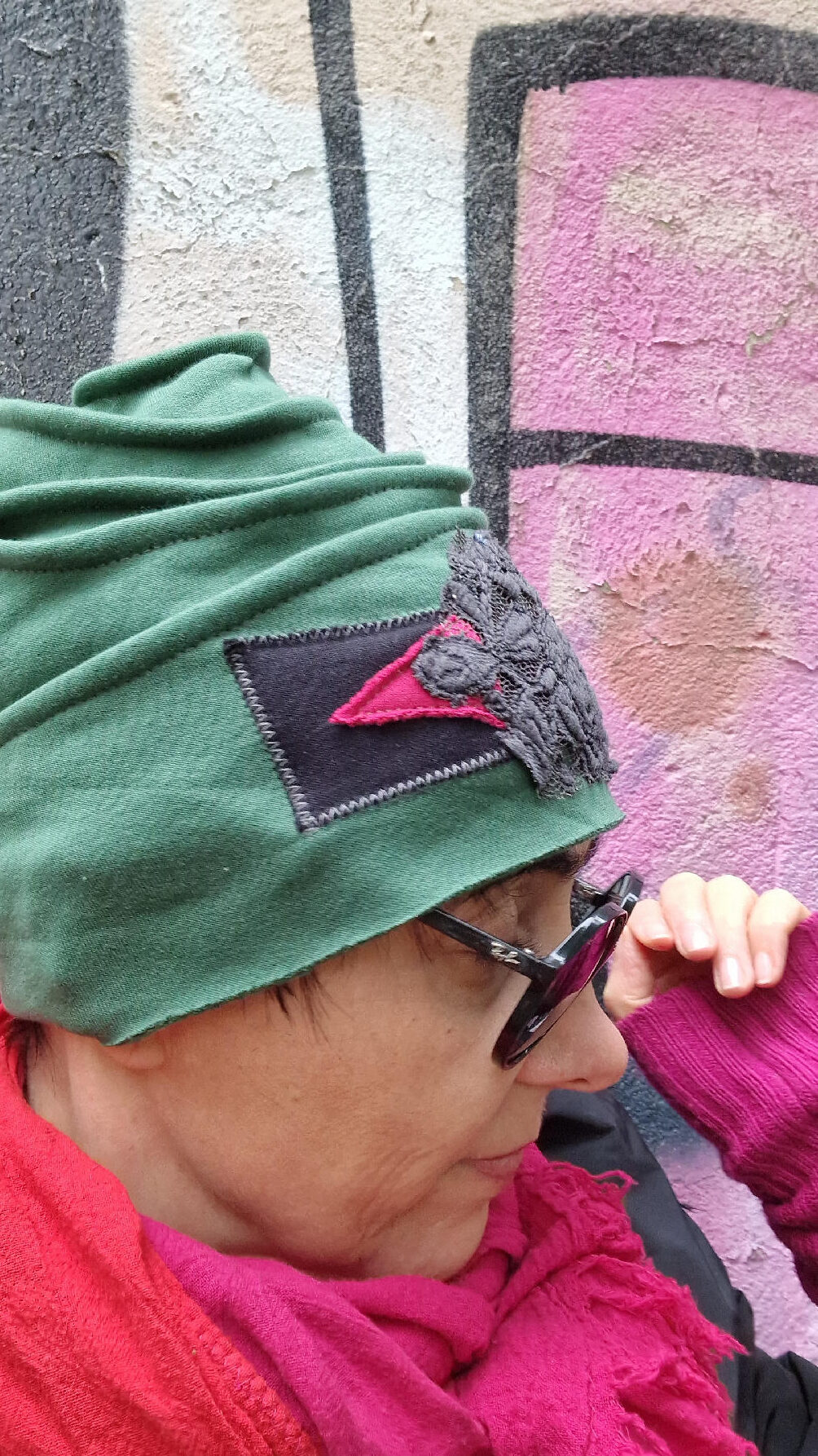 czapka_zielona_szary_kwiat_2 Czapka Zielona Luisa - obrazek 3