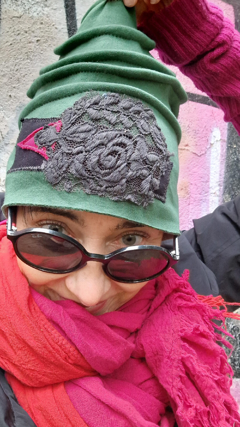 czapka_zielona_szary_kwiat_6 Czapka Zielona Luisa - obrazek 7