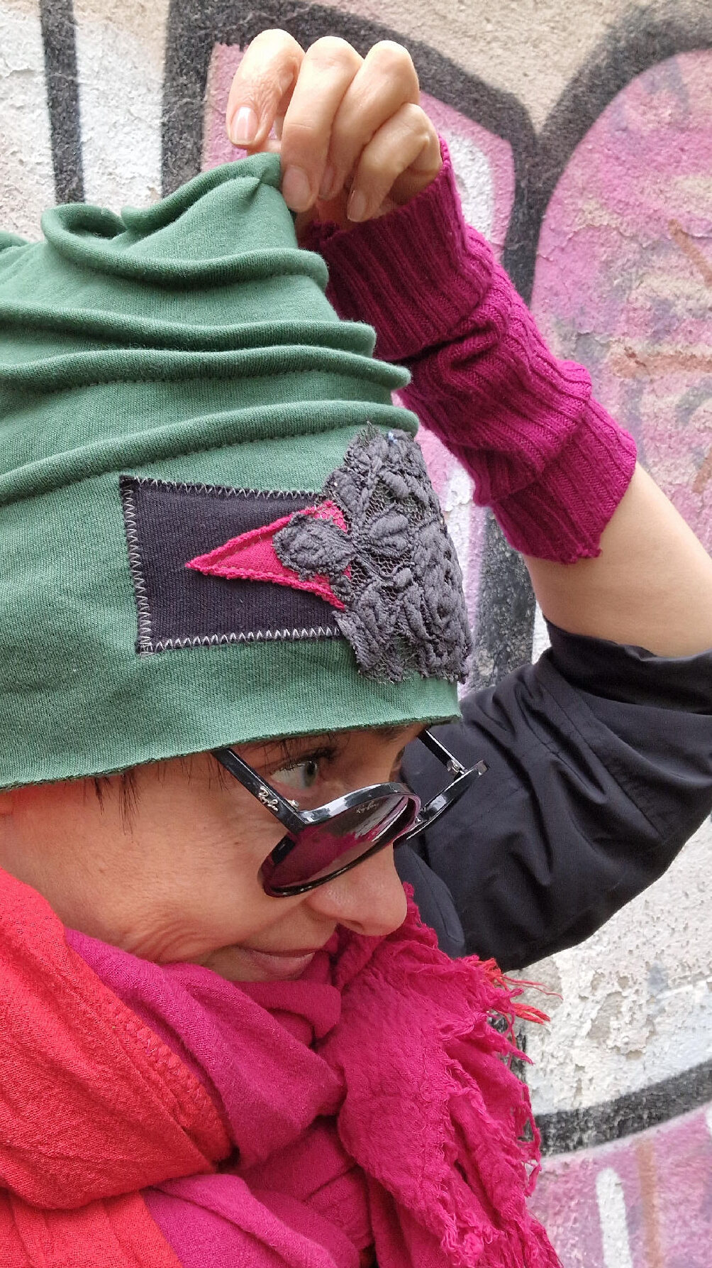 czapka_zielona_szary_kwiat_7 Czapka Zielona Luisa - obrazek 8